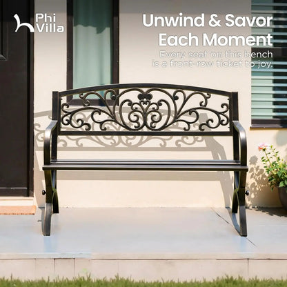 Cast Iron Steel Garden Bench for Patio or Porch