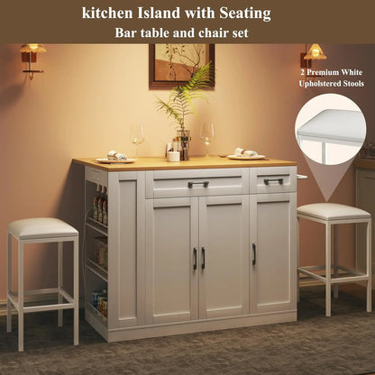 Rolling Kitchen Island with Drop Leaf & Spice Rack Shelf