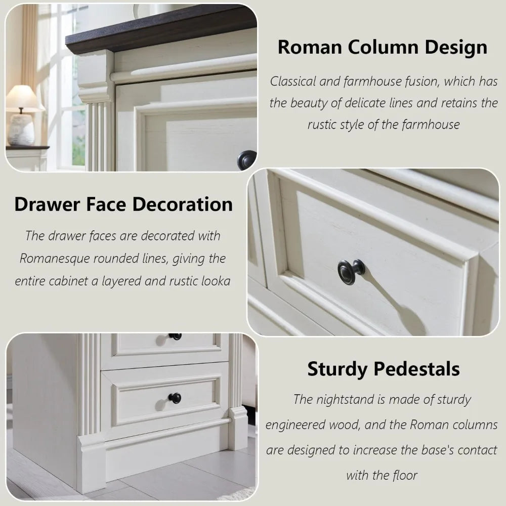 Farmhouse Nightstand with Charging Station