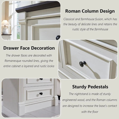 Farmhouse Nightstand with Charging Station