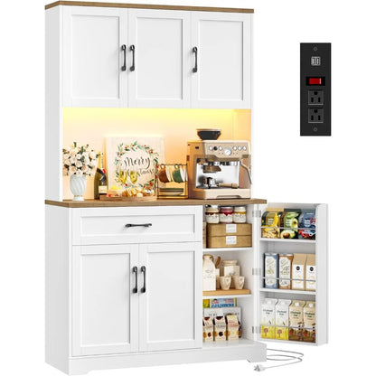 71" Tall Kitchen Pantry Cabinet with Power Outlet