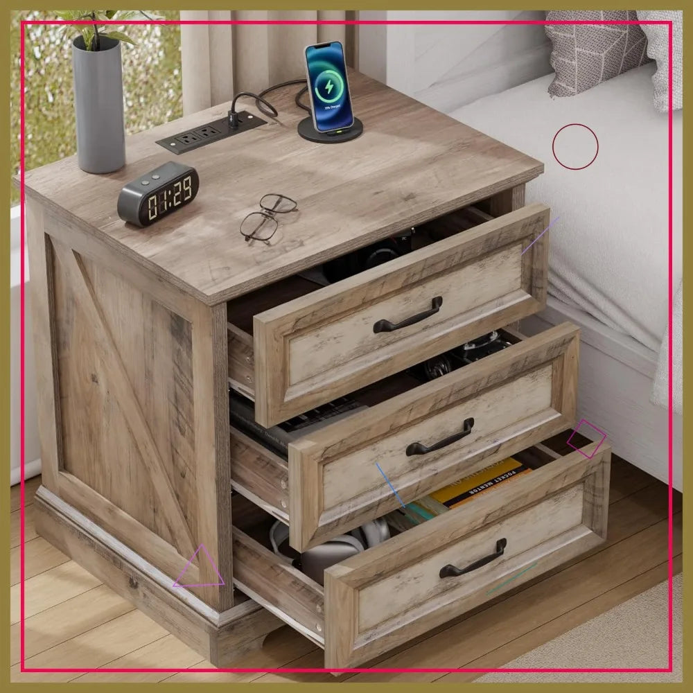 Farmhouse Nightstand with Charging Station