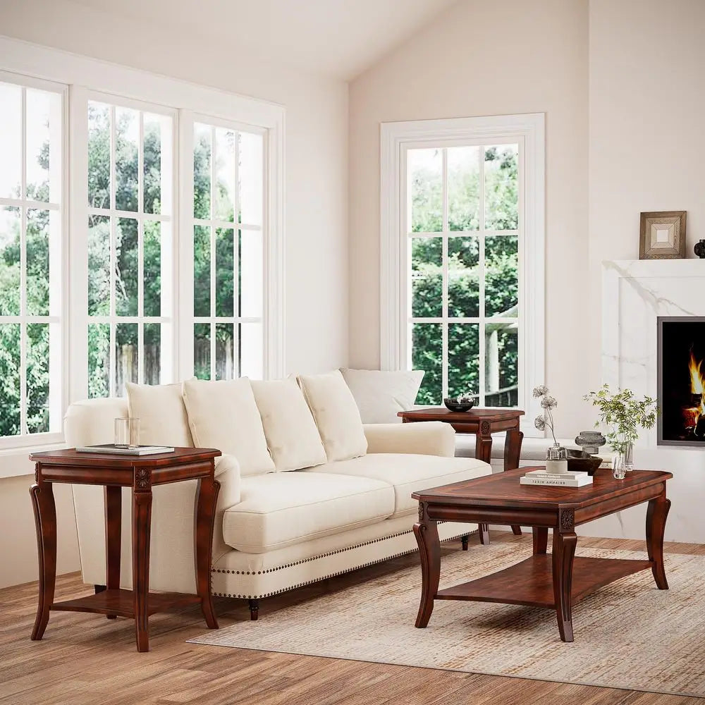 Solid Wood Coffee Table with Storage Shelf