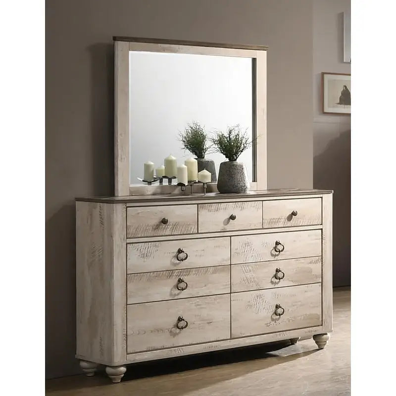 Contemporary Bedroom Set with Sleigh Bed, Dresser, Mirror & 2 Nightstands