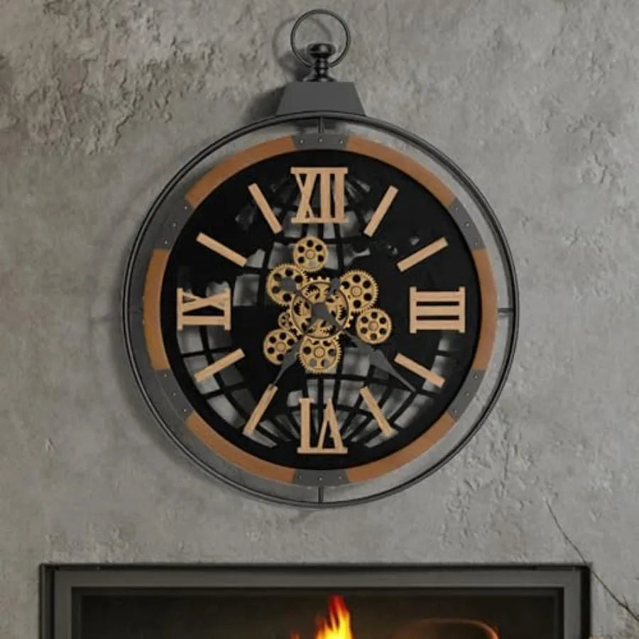 Large Rustic Farmhouse Gear Clock