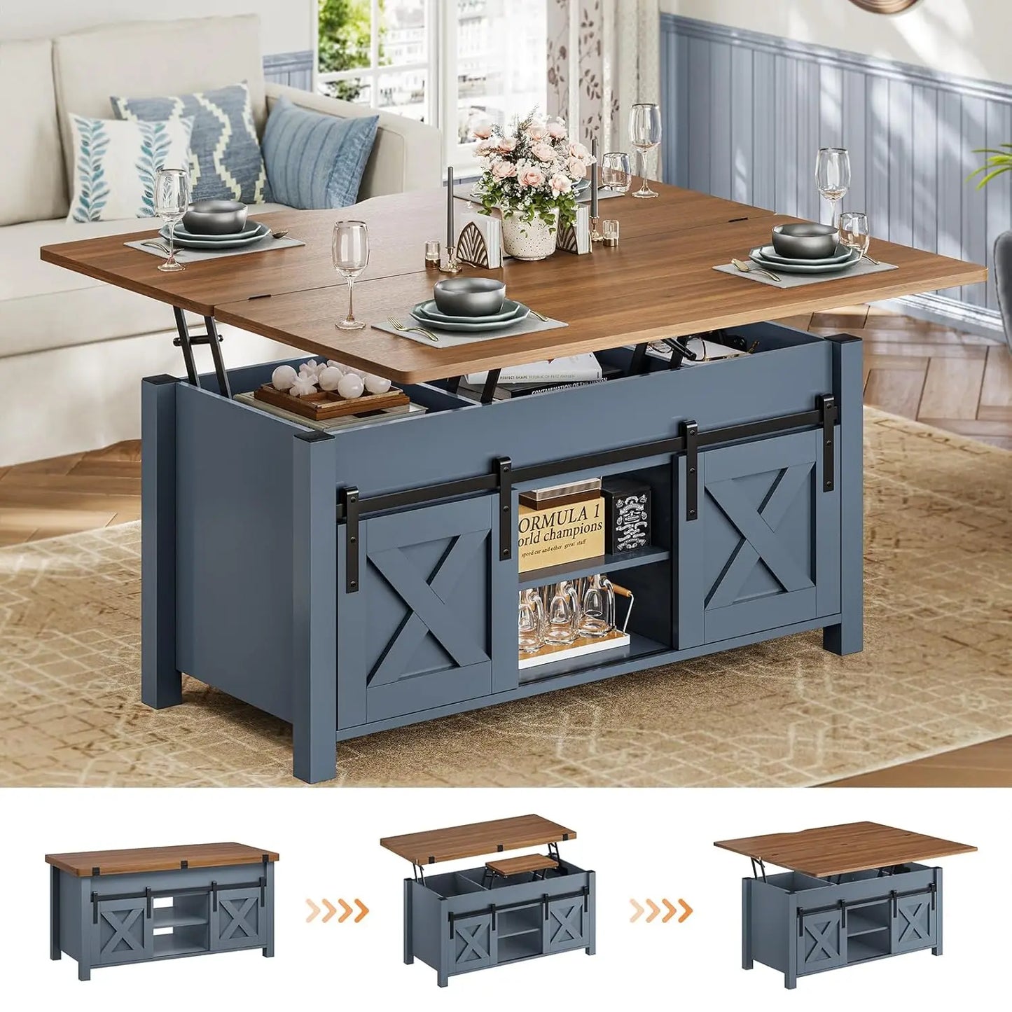 Lift Top Farmhouse Coffee Table with Storage