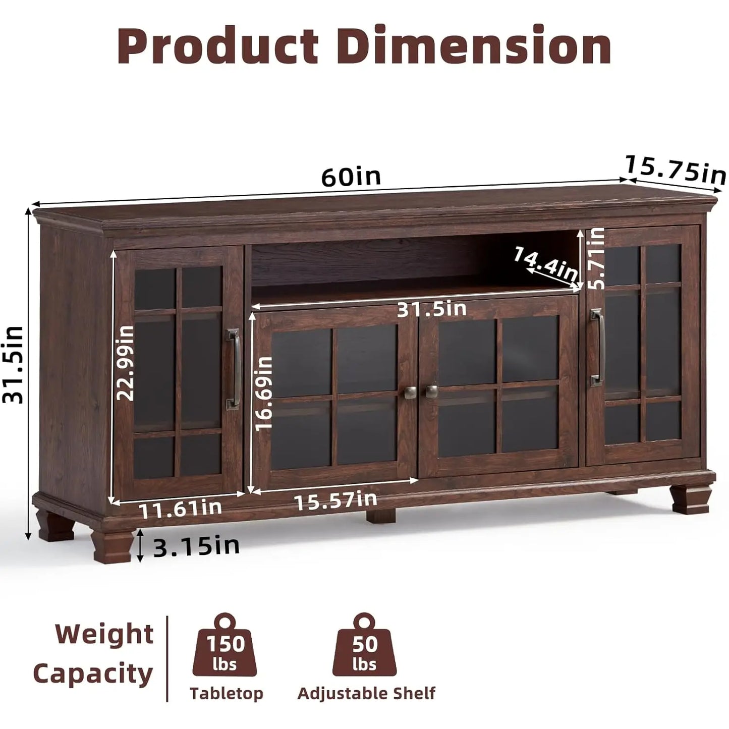 Farmhouse Sideboard Buffet Cabinet with Glass Windows