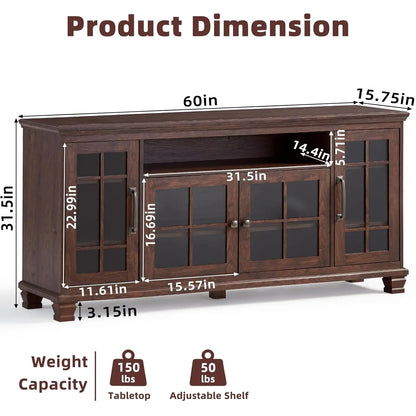 Farmhouse Sideboard Buffet Cabinet with Glass Windows
