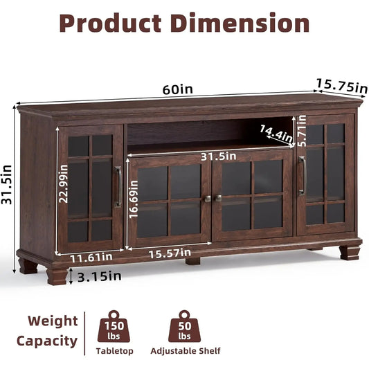 Farmhouse Sideboard Buffet Cabinet with Glass Windows
