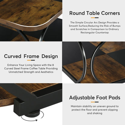 Farmhouse Coffee Table with Wood Storage Shelf