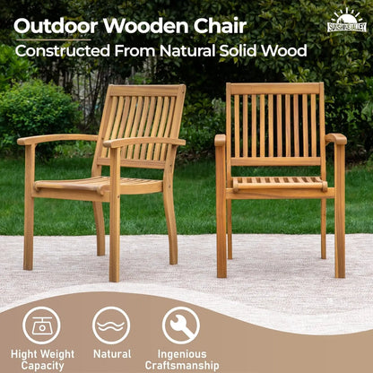 Set of 2 Outdoor Wooden Dining Chairs with Armrests