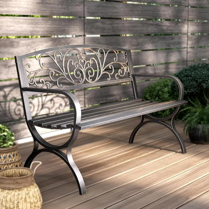 Cast Iron Steel Garden Bench for Patio or Porch
