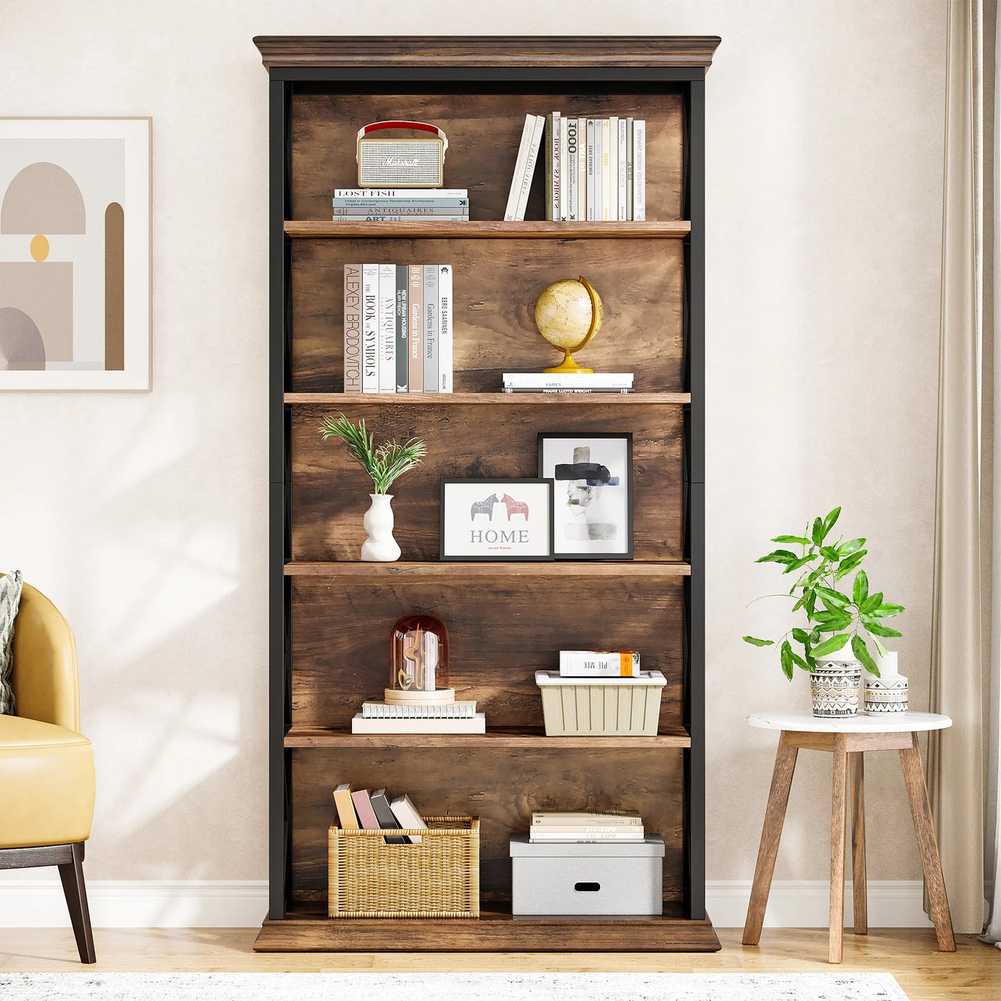 71" Tall Bookshelf with 5 Shelf Display Storage