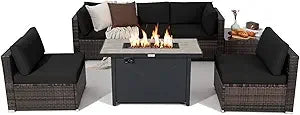 7 Piece Patio Furniture Set with Fire Pit Table