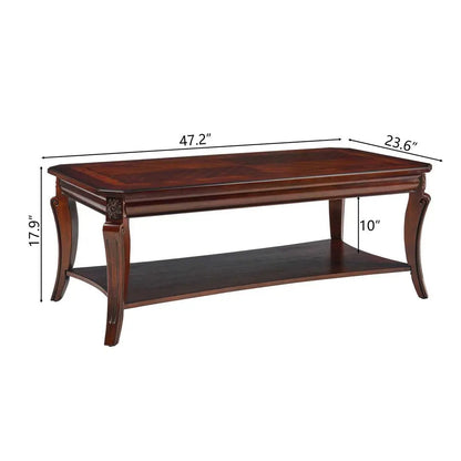 Solid Wood Coffee Table with Storage Shelf