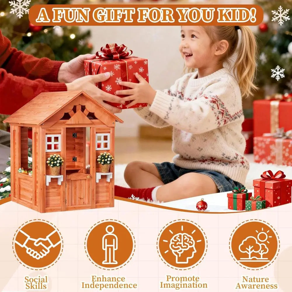 Children's Outdoor Wooden Playhouse with 2 Windows