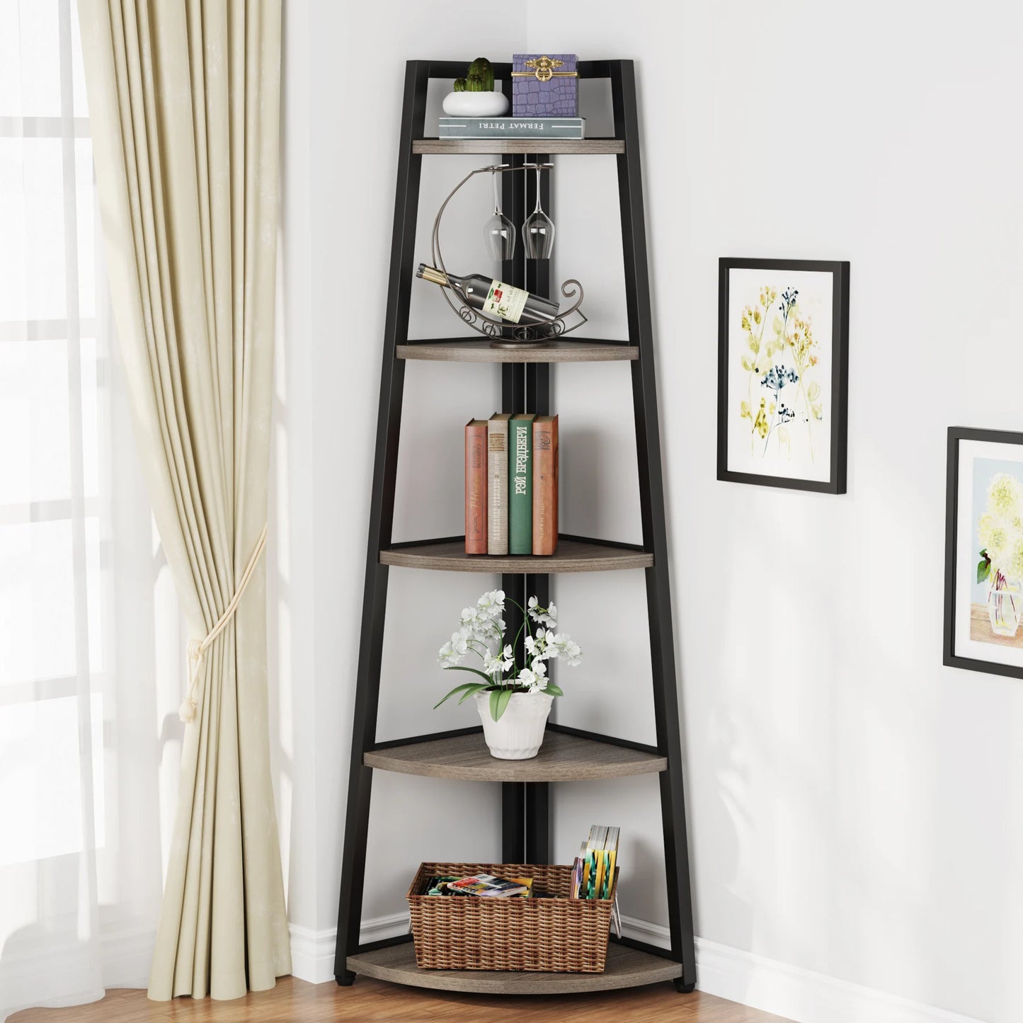 Wooden Corner Bookshelf & Display Shelves