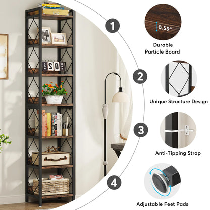 78.7" Tall Bookshelf or Storage Rack for Living Room, Bathroom or Office