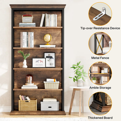 71" Tall Bookshelf with 5 Shelf Display Storage