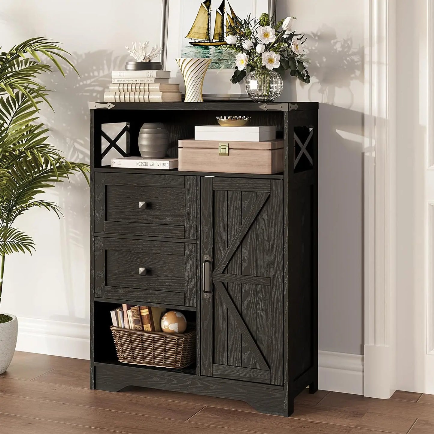 Farmhouse Kitchen Cabinet with 2 Drawers & Shelves