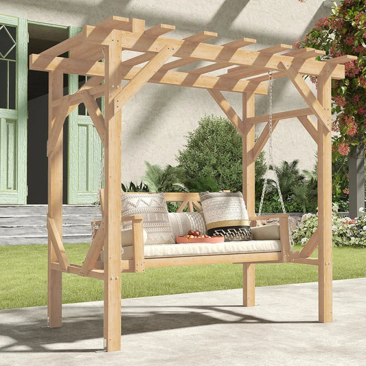 Wooden Pergola Swing Bench for Patio