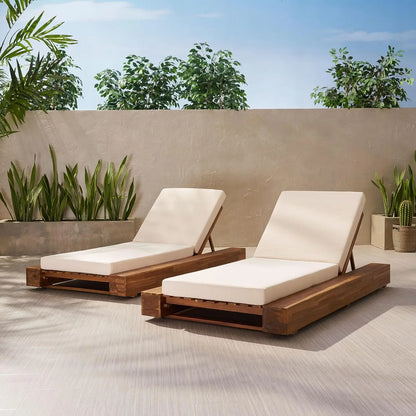 Acacia Wood Outdoor Chaise Lounge Set of 2