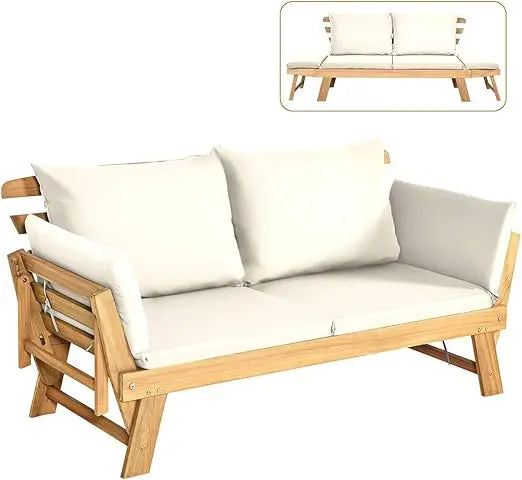 Wooden Patio Sofa with with Cushion & Pillows