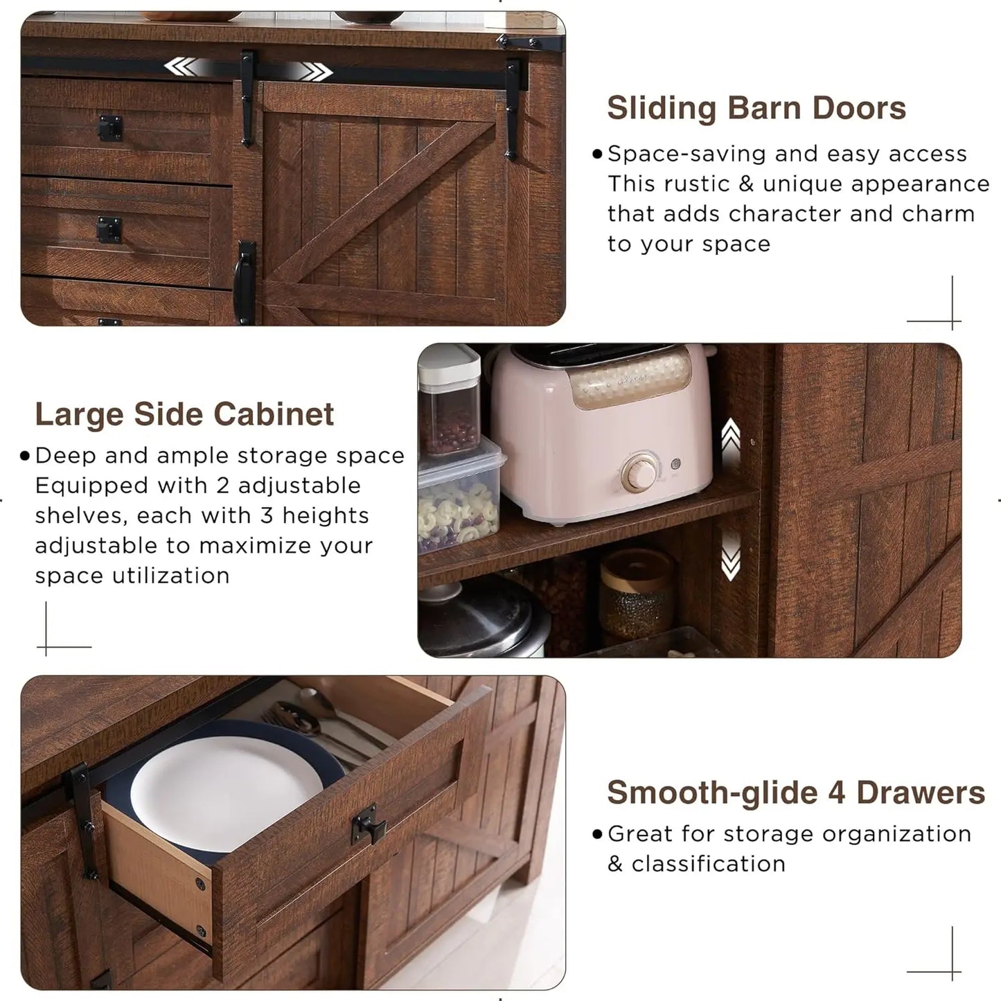 Rustic Farmhouse Coffee Bar Cabinet with Sliding Barn Doors
