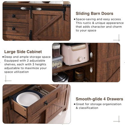 Rustic Farmhouse Coffee Bar Cabinet with Sliding Barn Doors