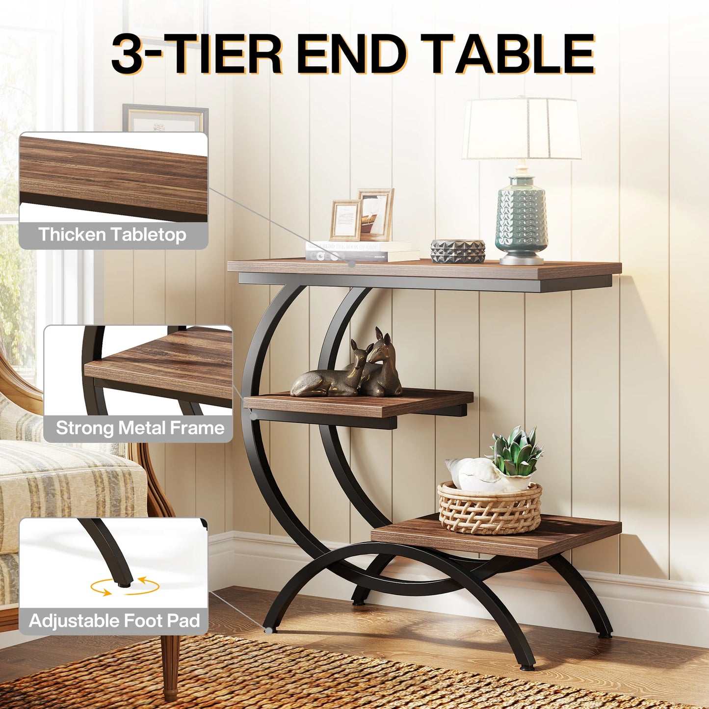 Farmhouse Industrial End Table for Couch or Bedside