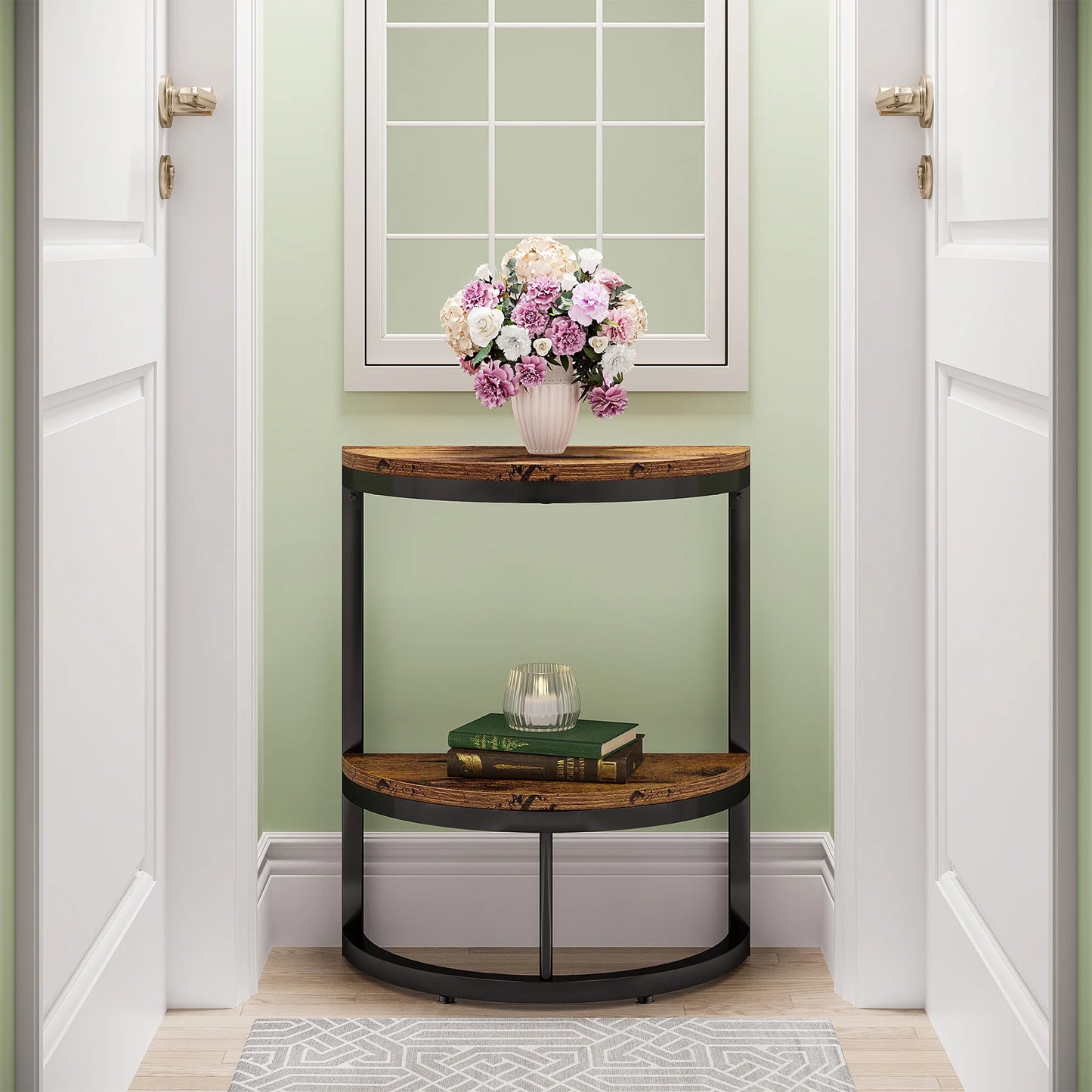 Farmhouse Industrial Semi Circle End Table