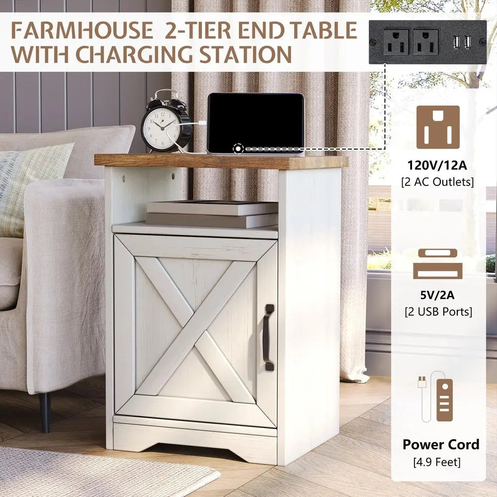 3-Piece, Farmhouse Coffee & End Tables Set with USB Ports