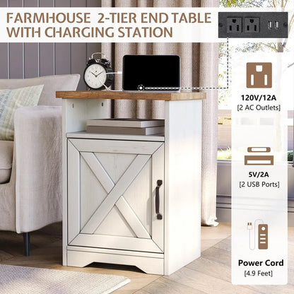 3-Piece, Farmhouse Coffee & End Tables Set with USB Ports