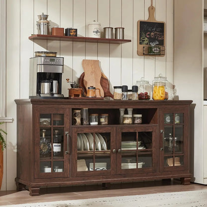 Farmhouse Sideboard Buffet Cabinet with Glass Windows