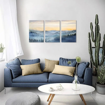 3-Panel Sunrise Misty Forest Framed Wall Art