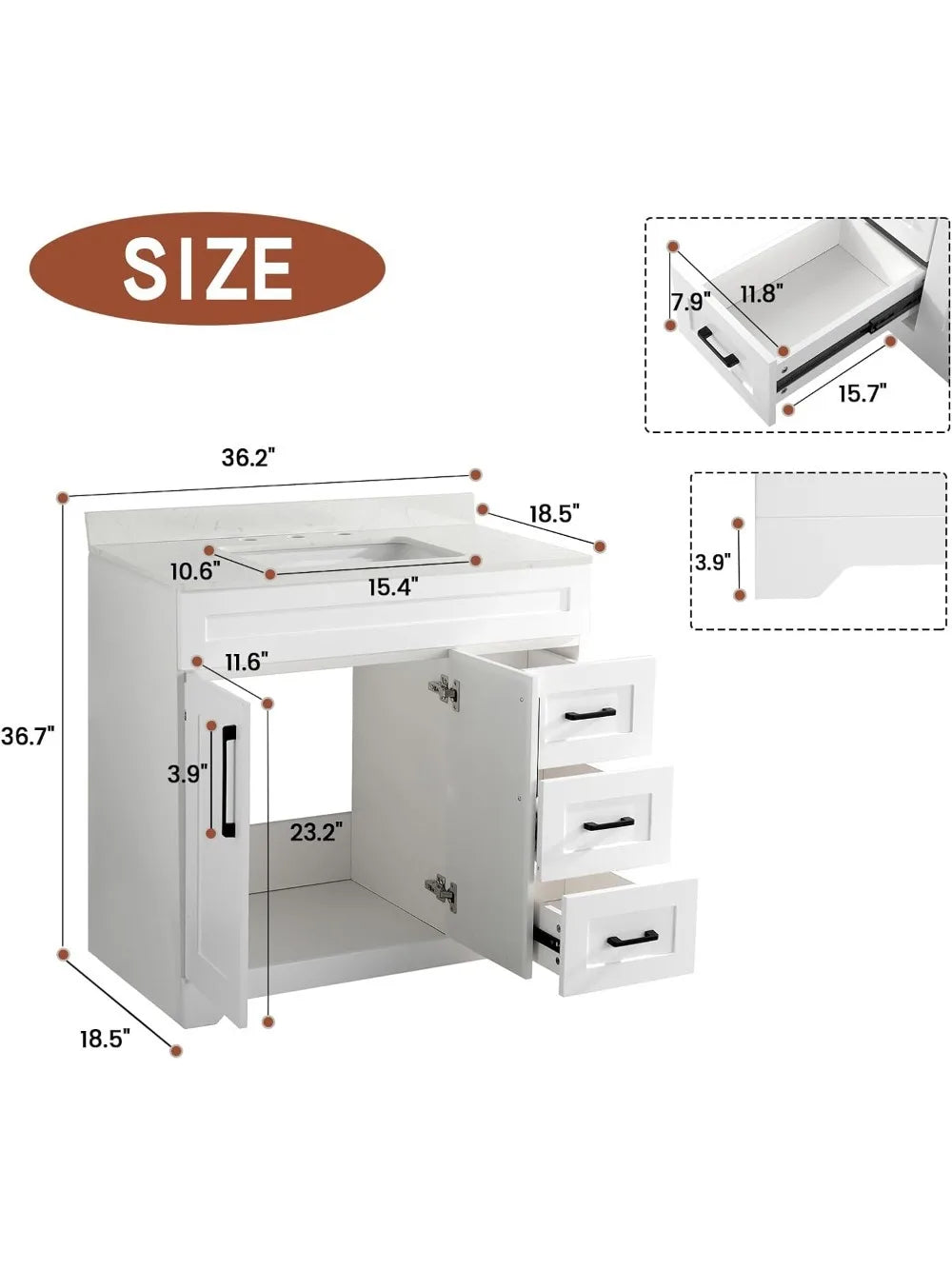 Bathroom Vanity with White Stone Countertop & Sink