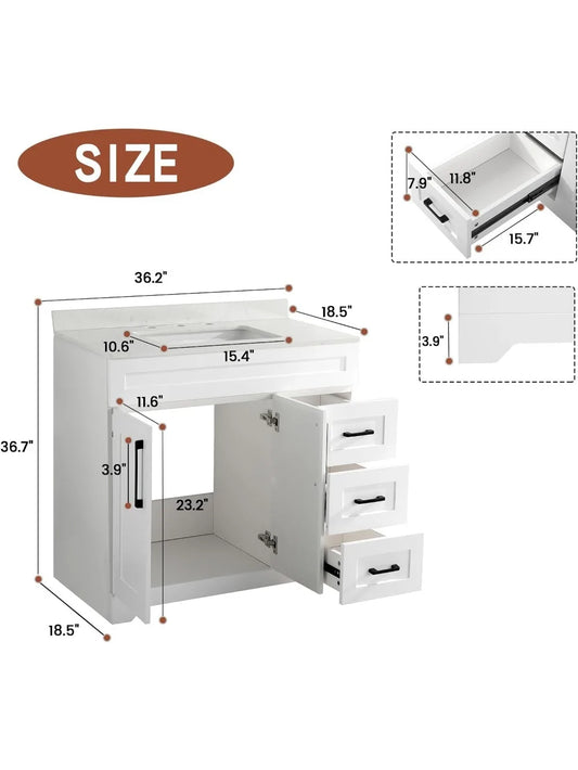 Bathroom Vanity with White Stone Countertop & Sink