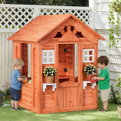 Children's Outdoor Wooden Playhouse with 2 Windows
