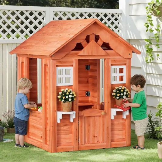 Children's Outdoor Wooden Playhouse with 2 Windows