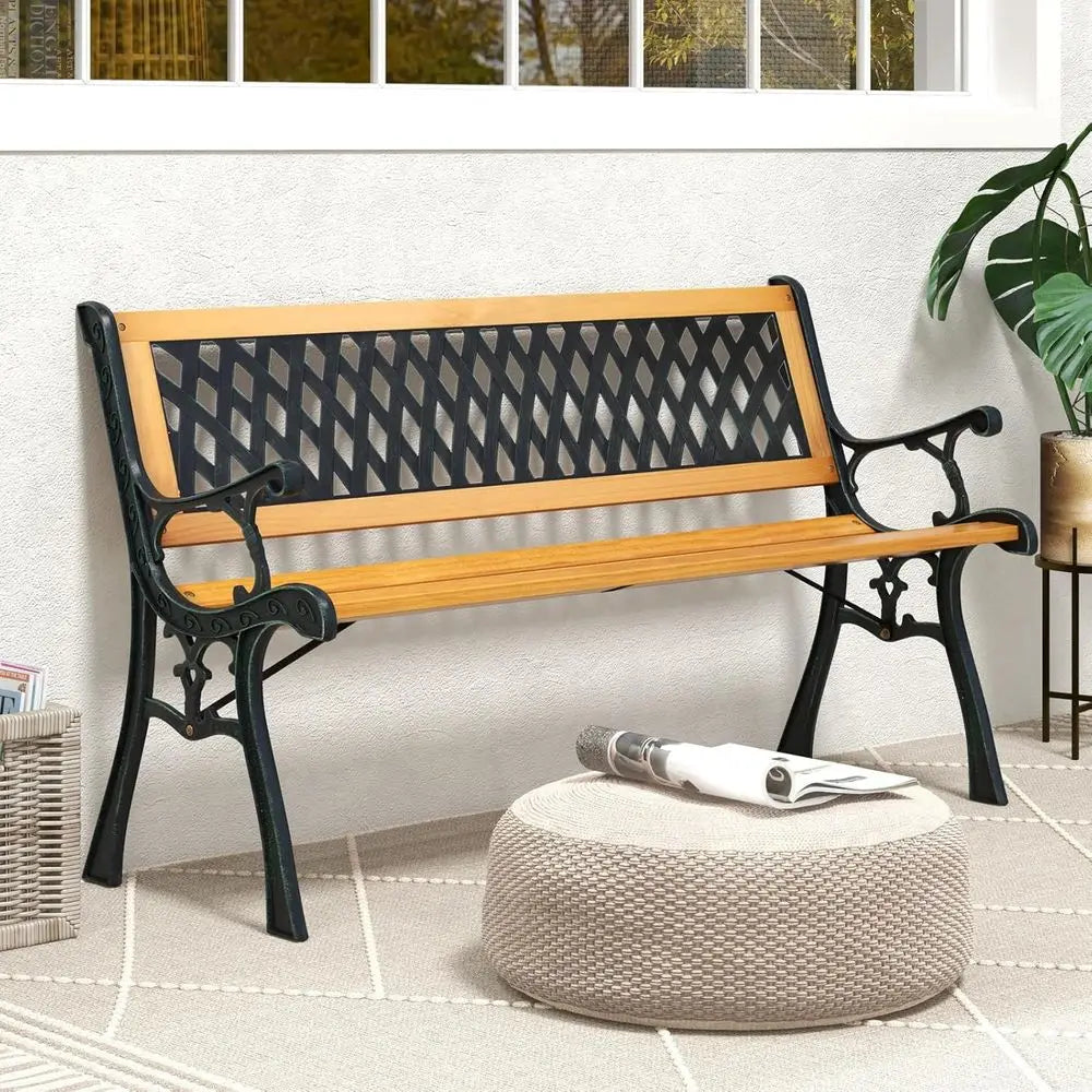 Outdoor Garden Bench with Cast Iron & Hardwood
