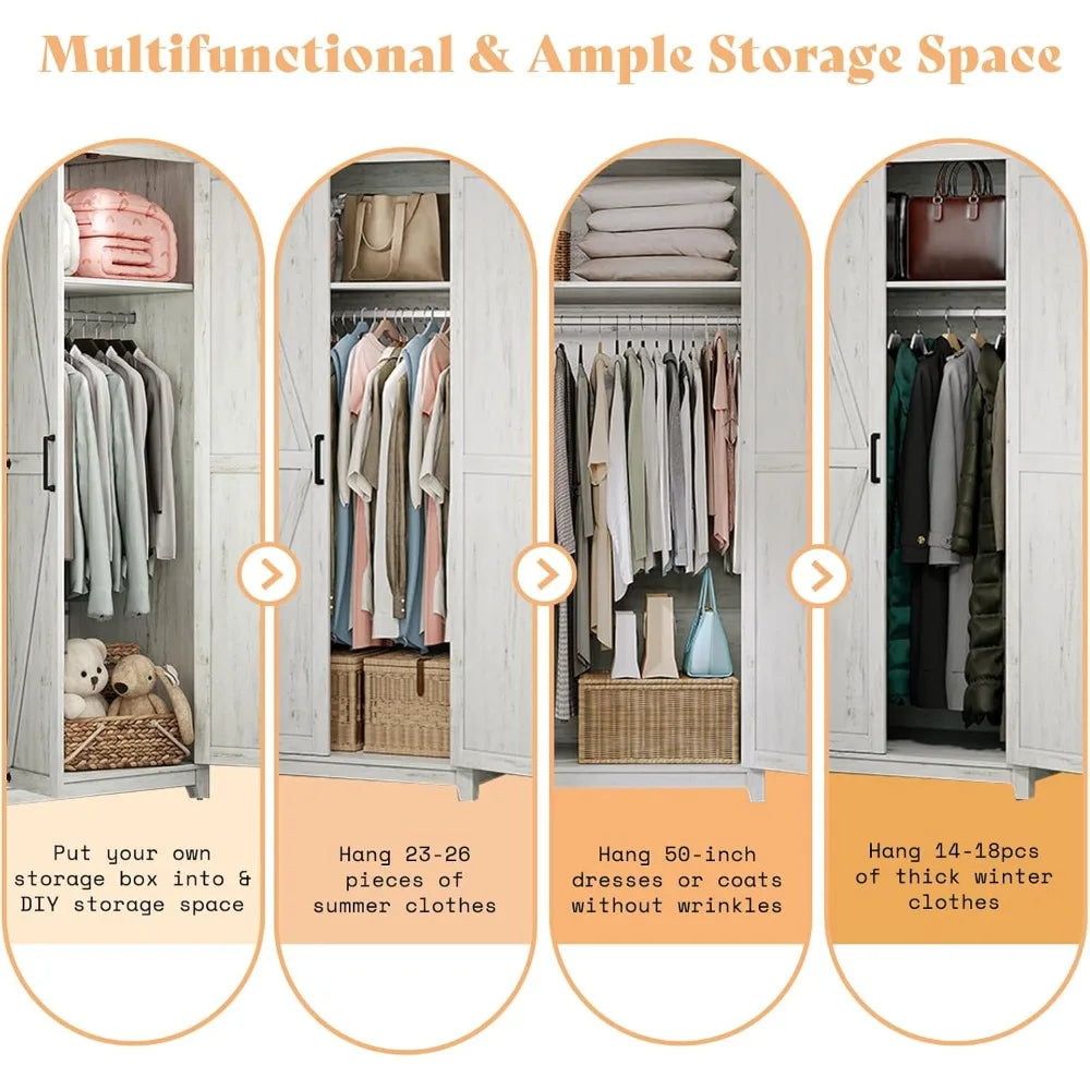 71" Tall Farmhouse Style Armoire with Dual Barn Doors