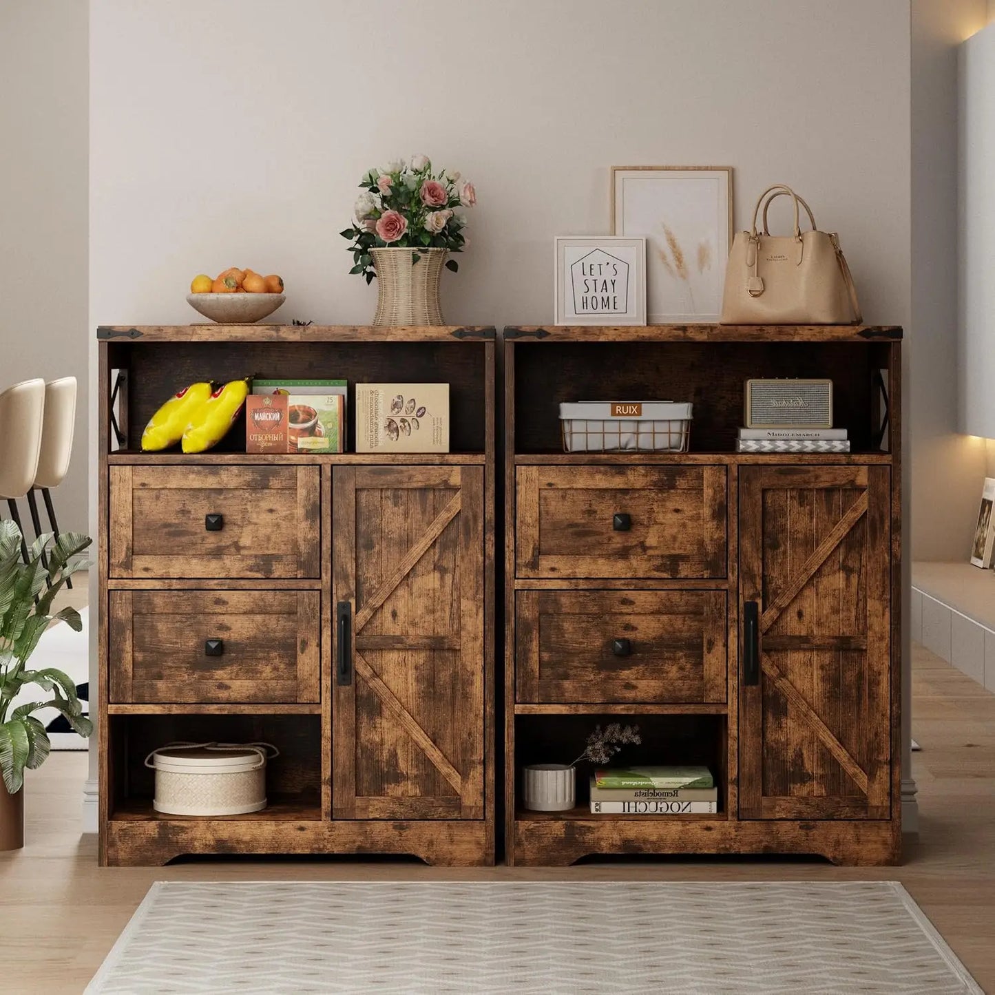 Farmhouse Kitchen Cabinet with 2 Drawers & Shelves