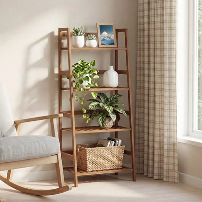 Bamboo Ladder Bookshelf or Plant Display Stand