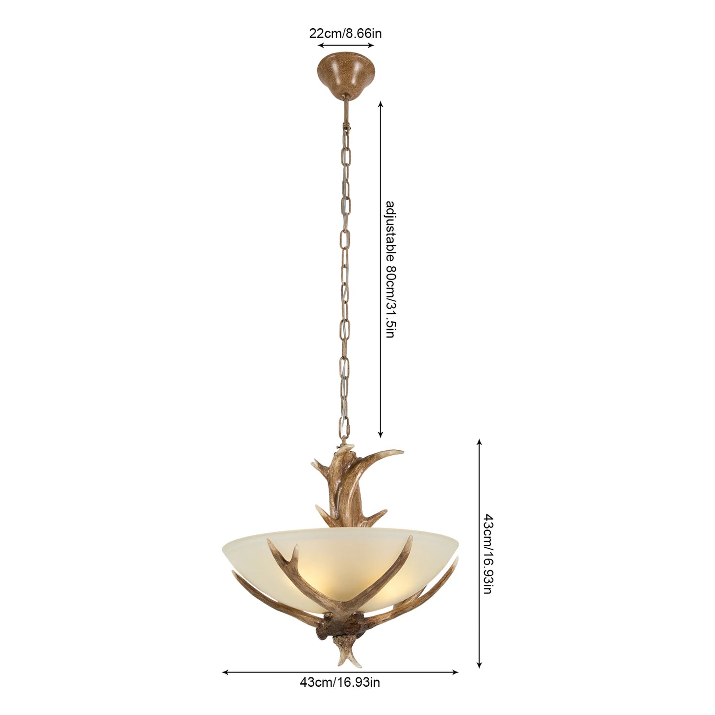 Vintage Faux Antler Ceiling Lamp with Adjustable Height