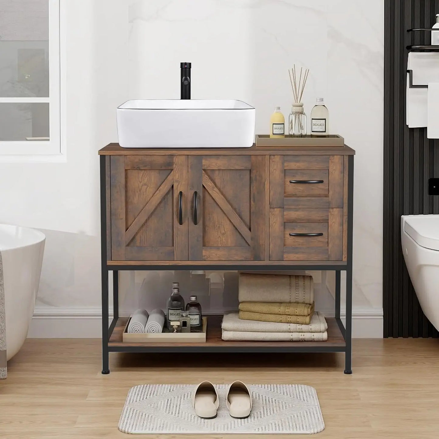 Farmhouse Bathroom Vanity with Ceramic Vessel Sink