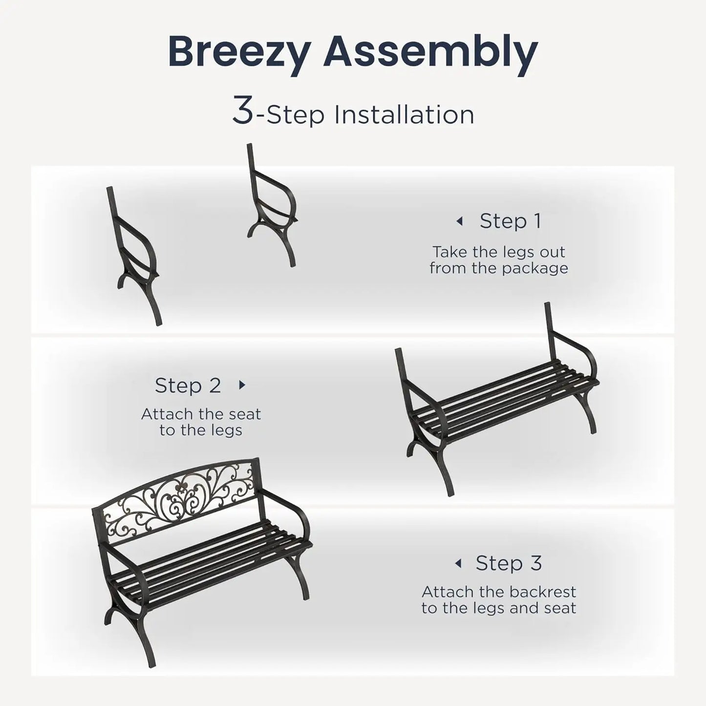 Cast Iron Steel Garden Bench for Patio or Porch