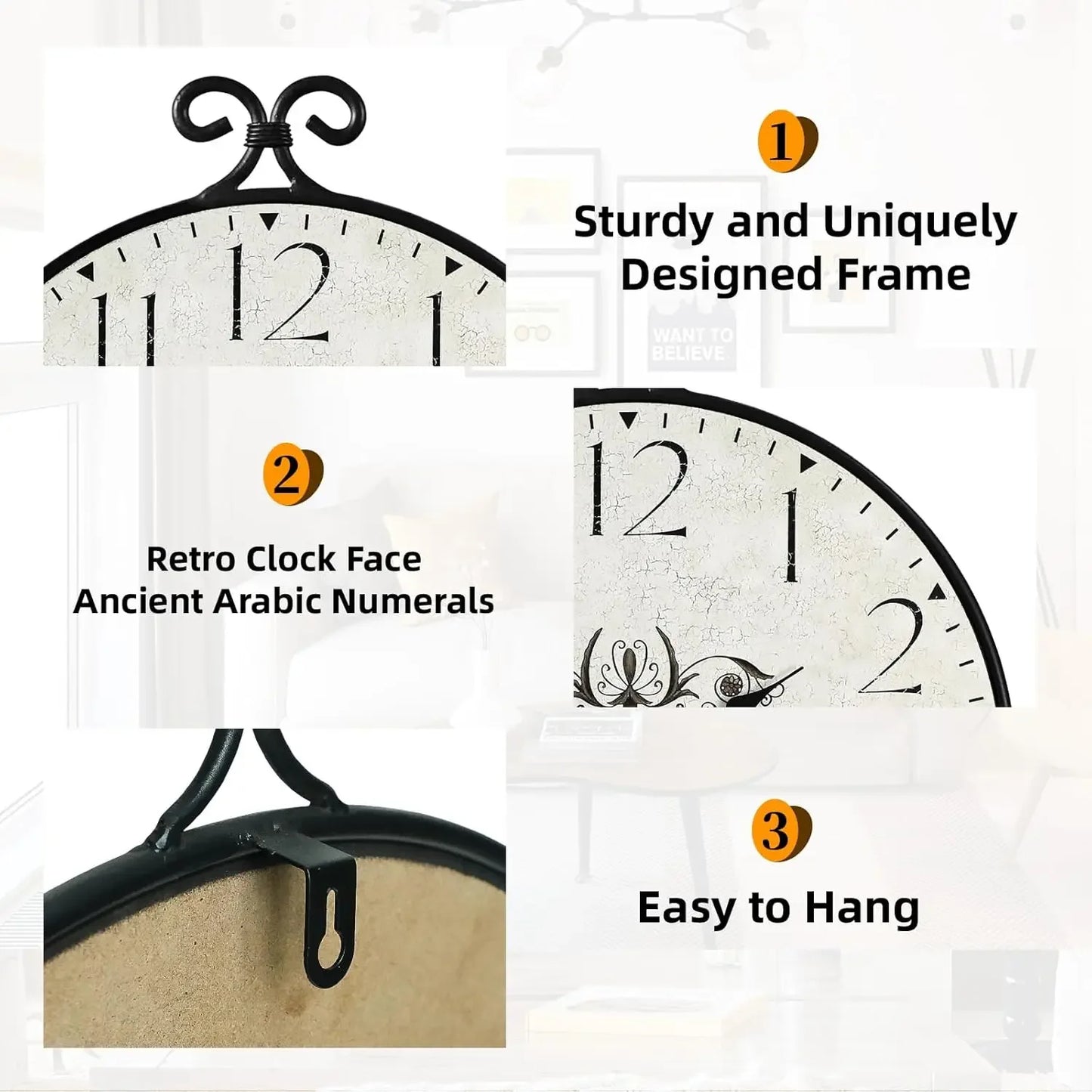 30" Farmhouse Wrought Iron Frame Wall Clock