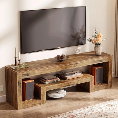 Farmhouse TV Stand with Open Storage Shelves