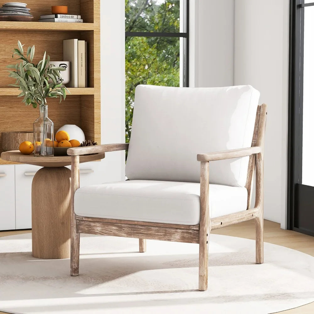 Set of 2, Wood Frame Accent Chairs with Cushions