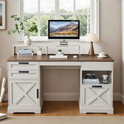 Farmhouse Home Office Desk with File Drawer & Lift Top